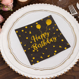 Black Gold Happy Birthday Paper Cocktail Napkins for Any Occasion
